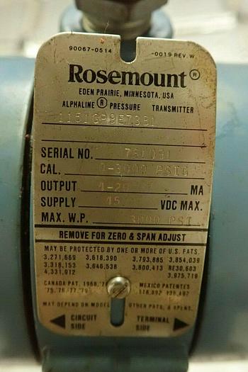 Used Rosemount 1151GP9E73B1 3000 PSI Alphaline Pressure Transmitter