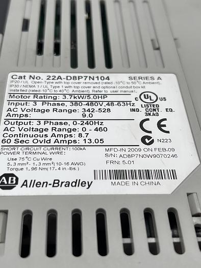 Used Allen-Bradley 22A-D8P7N104 Ser A 