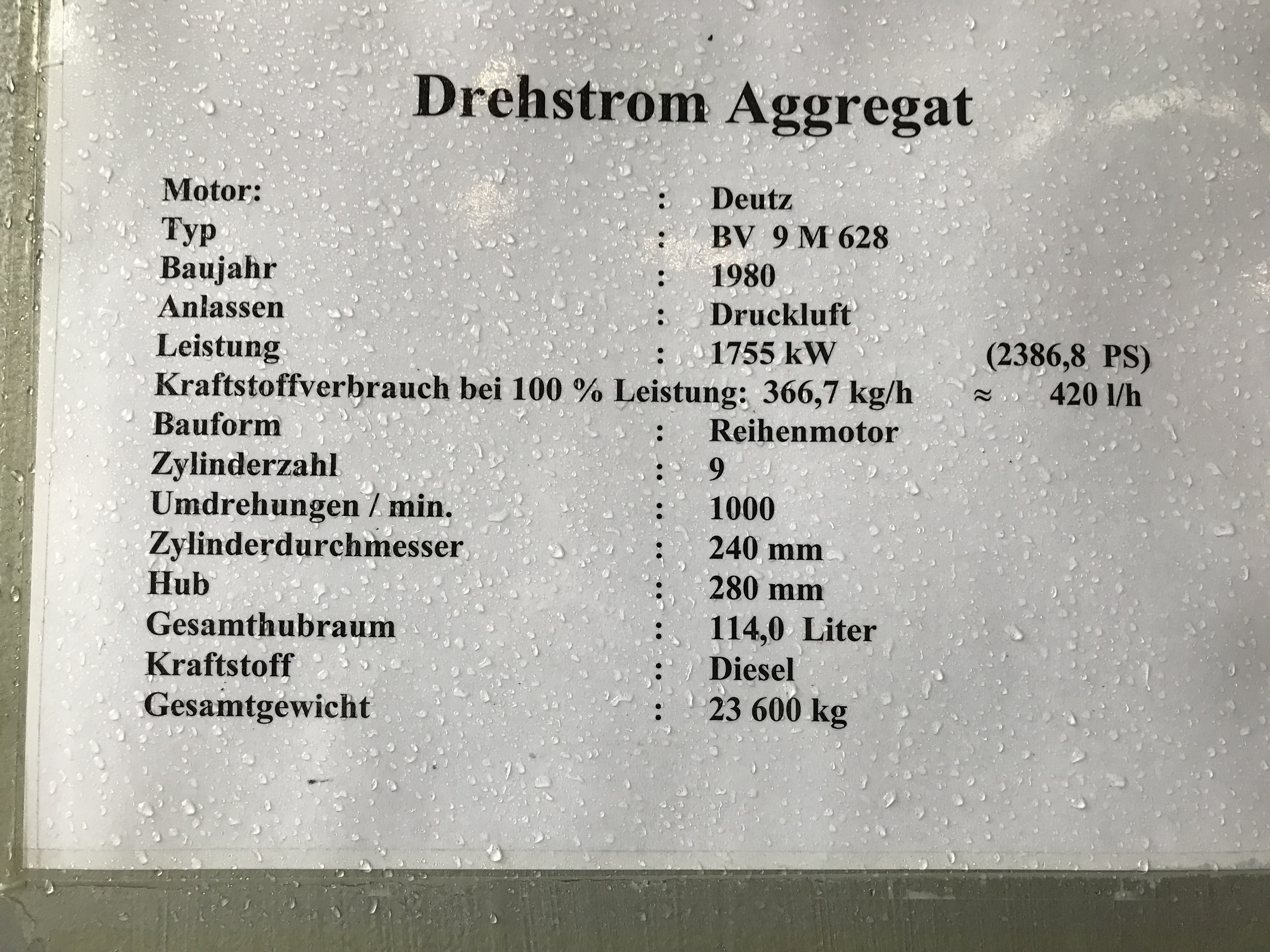 Used DEUTZ BV9M628 / SIEMENS GEN.SET 2200 KVA