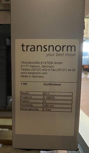 Gebraucht 2012 Transnorm Gurtförderer/ Förderband 1100