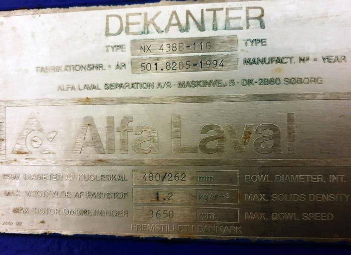 Used Alfa Laval tricanter centrifuge, FPNX438B-11G