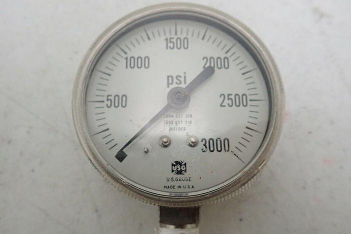 Used USG 316 SST Tube Connection Welded 0-3000 PSI Pressure Gauge