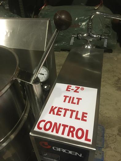 Used GROEN TDH-40 TRUNNION STYLE STEAM KETTLE, NAT. GAS w/ S/S STAND & 2 TEMP WATER FILL FAUCET.