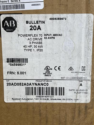 Allen-Bradley 20A D052A0AYNAC0 Ser A 