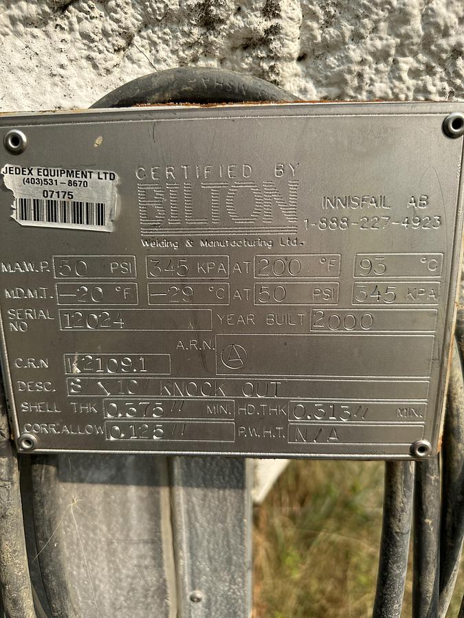 Refurbished 100 BBL 50 PSI 96" x 10' Sour Flare KO