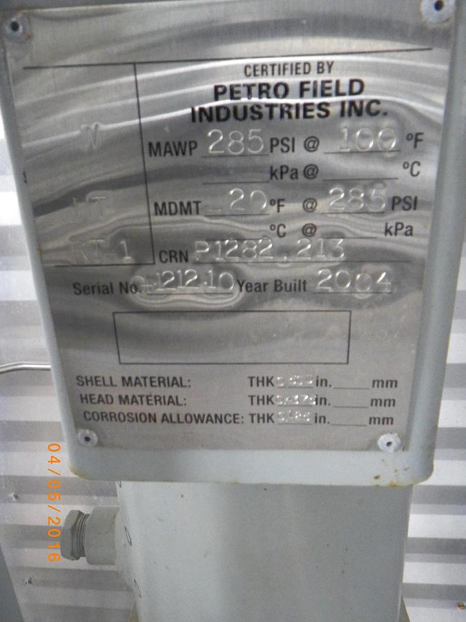 Used 20" 1440# Sour Vertical Separator Package