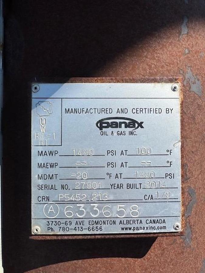 16” x 7’6” 1480 PSI Sour Separator Vessel
