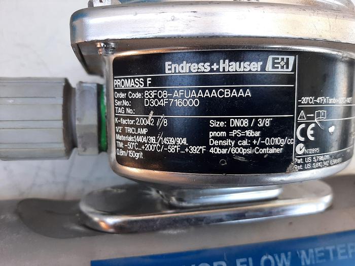 Used Meter, Flow, Endress Hauser, Promass F 3/8", 316 S/st, A #S743322