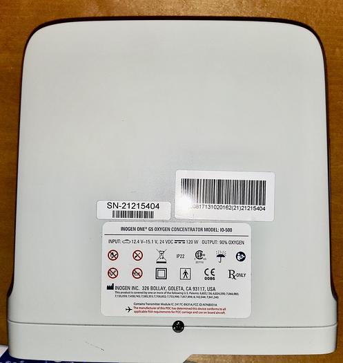Used INOGEN One G5 Oxygen Portable Concentrator Model I0-500 with Accessories and Oxygen Tubing