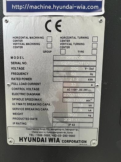 Usato 11/2021 CENTRO DI LAVORO A CNC HYUNDAI-WIA MODELLO KF6700II