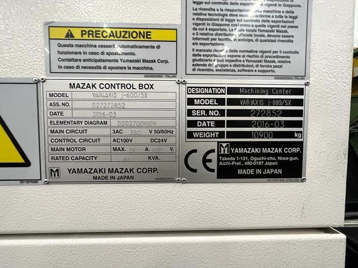 Usato 2016 MAZAK VARIAXIS J 600
