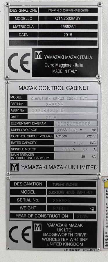 Usato TORNIO ORIZZONTALE MAZAK USATO  QTN 250 II MSY COMPLETO DI CARICO E SCARICO MECCANO 