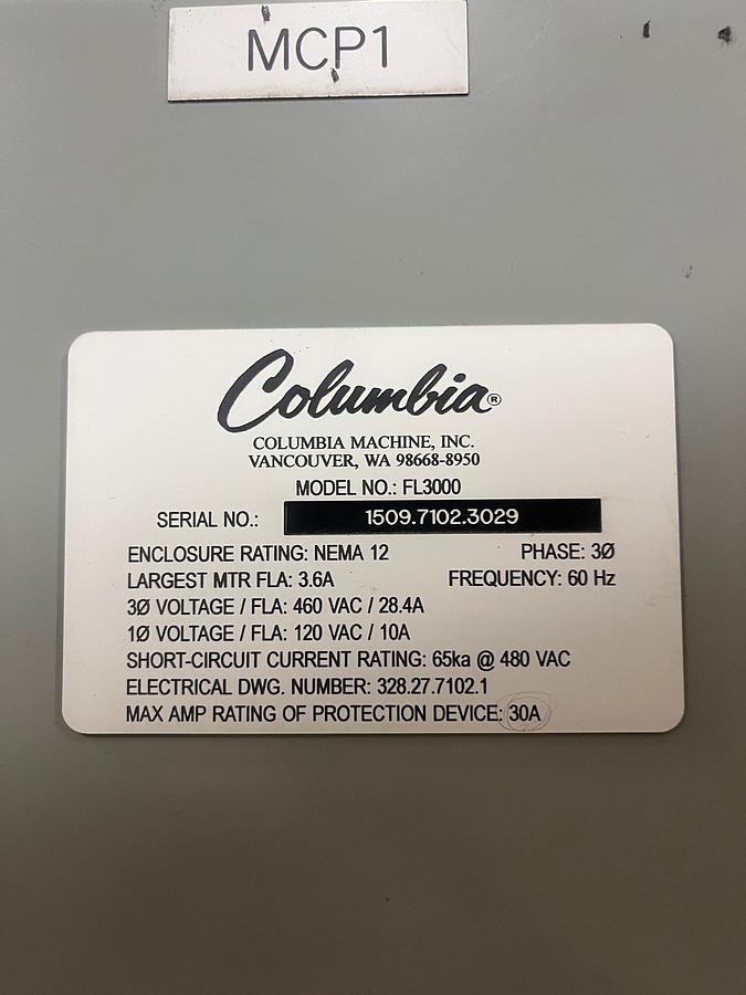 Used 2018 Columbia FL3000 low level palletizer