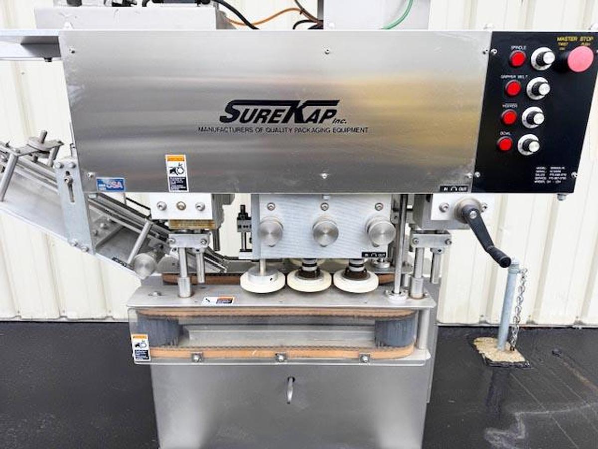 Used SureKap 6-Spindle Inline Screw Capper with Hopper