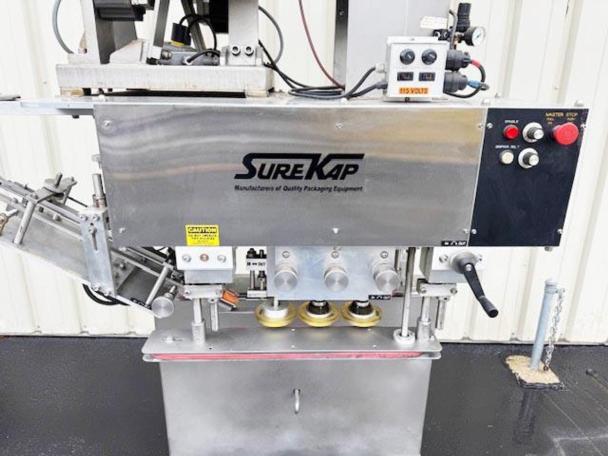 Used SureKap 6-Spindle Inline Screw Capper with Hopper