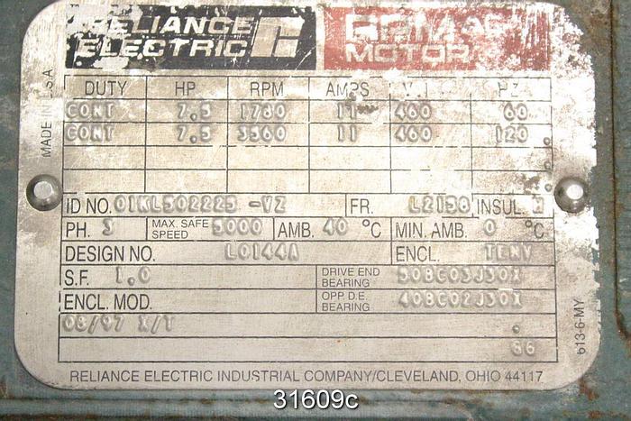 Used Reliance L0144A 7.5 Hp Ac Motor, 1780-3560 Volt #31609