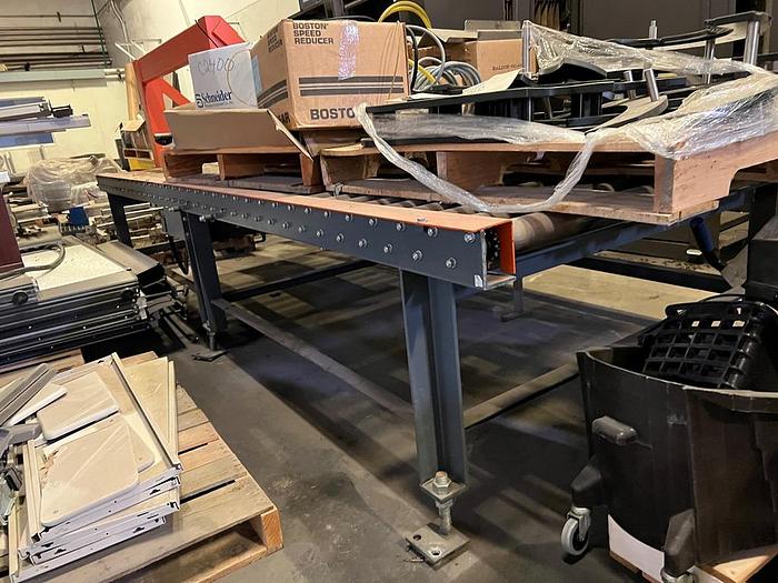 Used Stainless steel case and pallet conveyor to feed palletizer