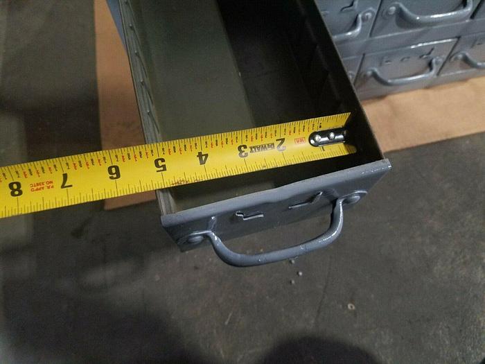 Used Industrial Metal 18 Drawer Tabletop Storage Cabinet for bolts screws tools etc.