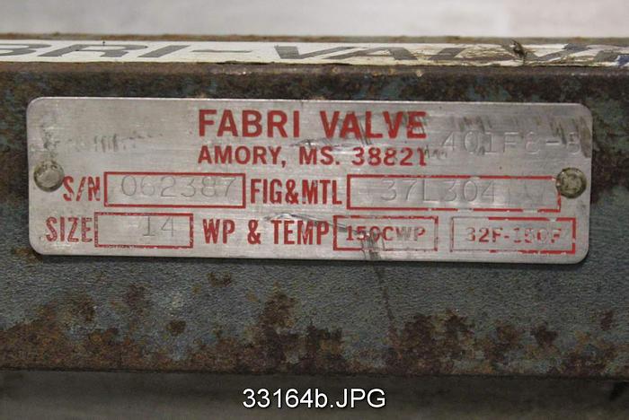Used Fabri 14" Hand Operated Knife Gate Valve #33164