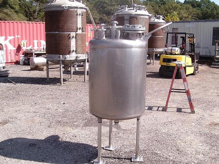 Used Overly Inc. approximately 100 gallon vertical stainless steel pressure tank