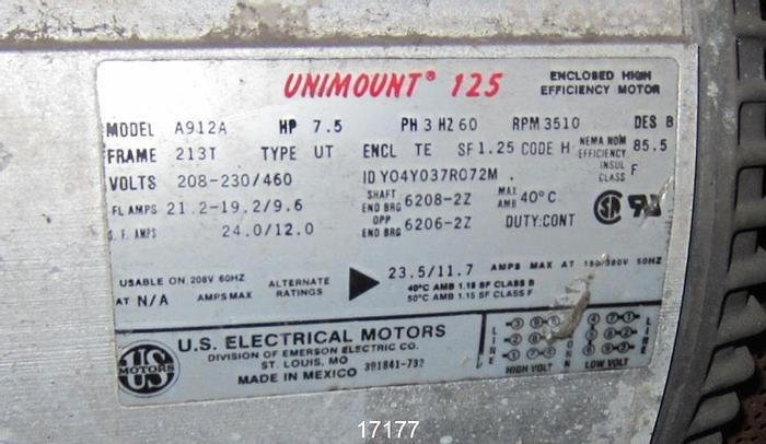 Used Hauck 12-7.5-T-3 Fan, 7.5 Hp, 3510 Rpm, 460 Volt, 213T Frame #17177