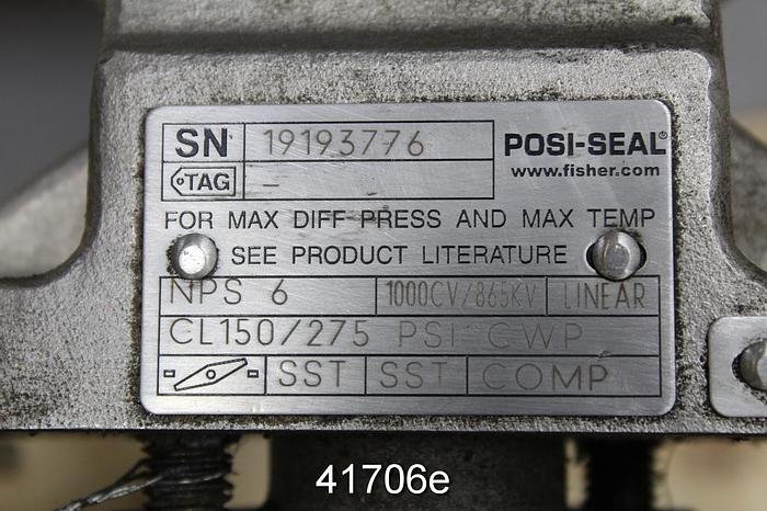 Used Fisher Posi-Seal NPS 6" Air Operated Butterfly Valve #41706