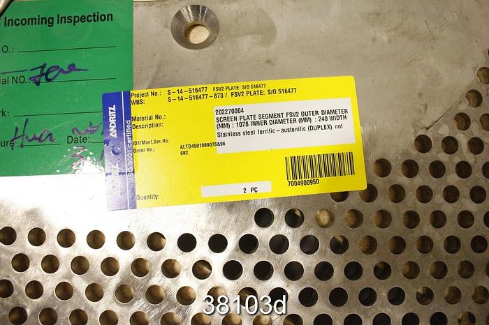 Unused Voith FSV2 Fiberizer Extraction Plate #38103