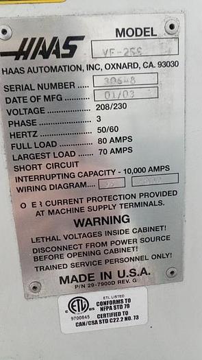 Used 2003 HAAS VF-2SS 4-Axis CNC Vertical Machining Center
