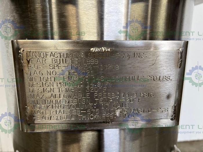 Used Steel Pro   T-2021 Stainless Steel 17 Gallon Vessel 14.9 PSIG w/ Valve & Gauge