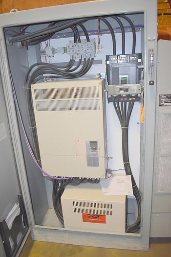 Used Yaskawa A1000 CIMR-AU4A0296AAA, 250HP VFD, 3phase 296 amps, 380v-480v input with enclosure cabinet