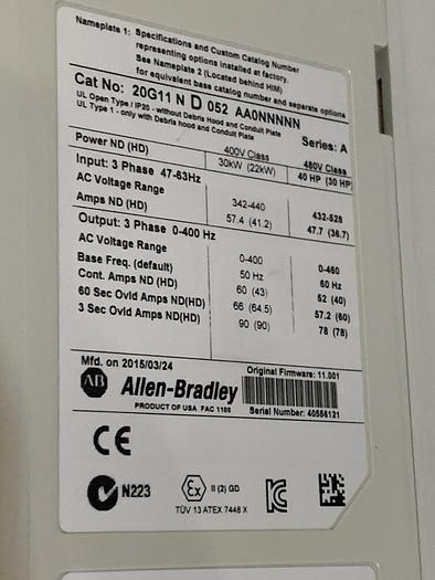 Used ALLEN BRADLEY POWERFLEX 755 DRIVE 40HP