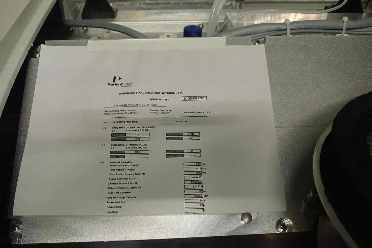 Used Perkin Elmer NexION 300D ICP-MS with ESI Autosampler, Vacuum Pump, Chiller, More