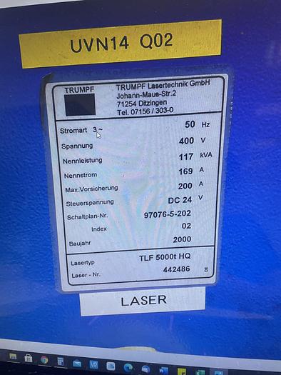 Used Tumpf laser TLF 5000 Turbo