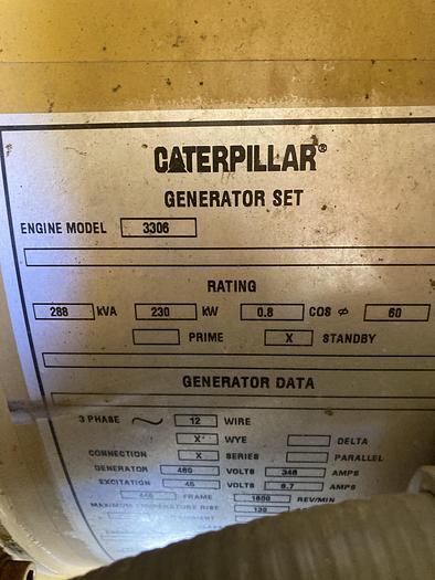 Used Caterpillar 3306 230kW Enclosed ,Base Tank