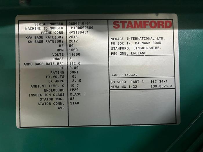 Used Cummins generator very low hours with Stamford alternator