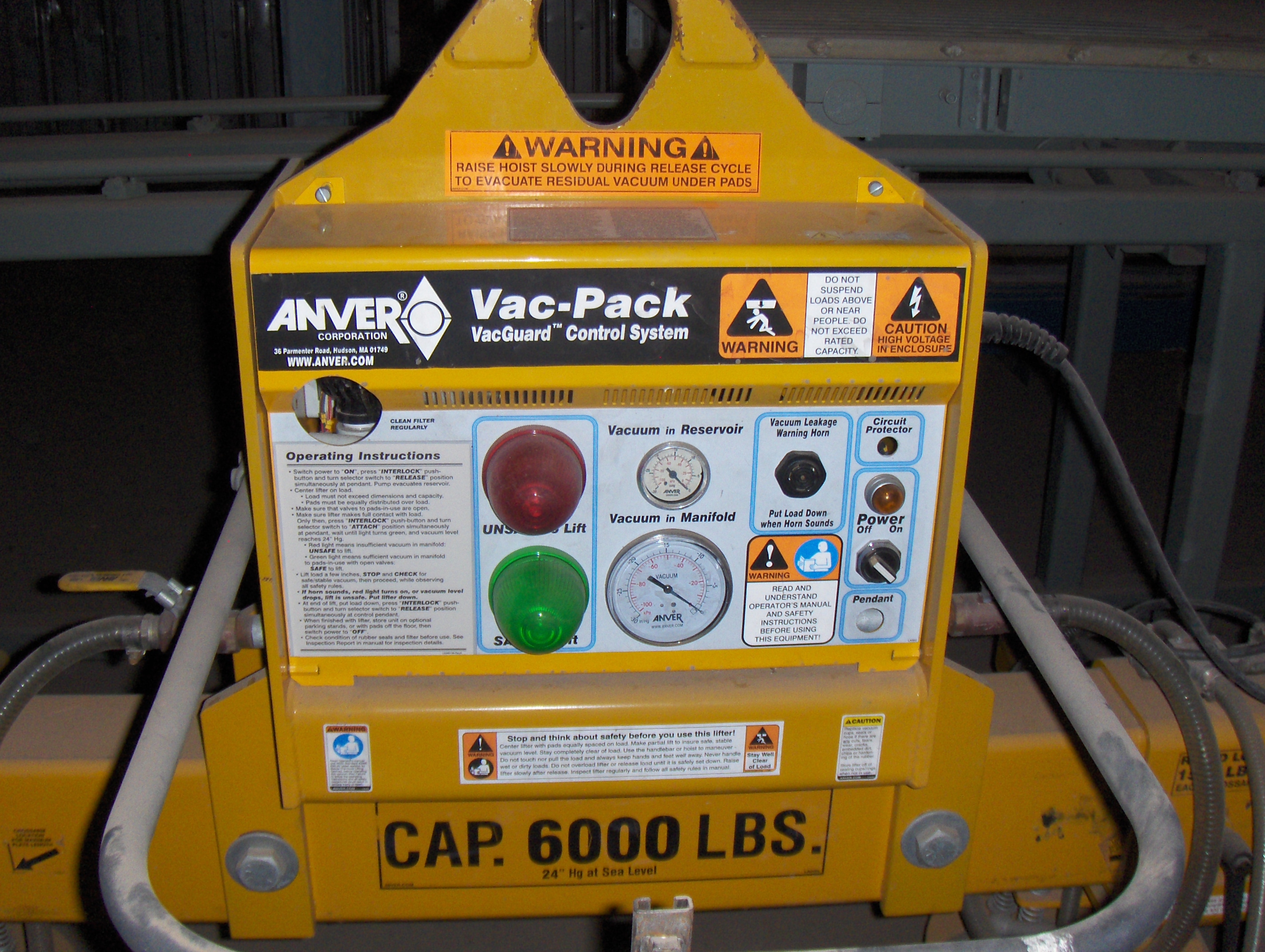 Used 6,000 lb. Anver Vacuum Type Sheet Lifter