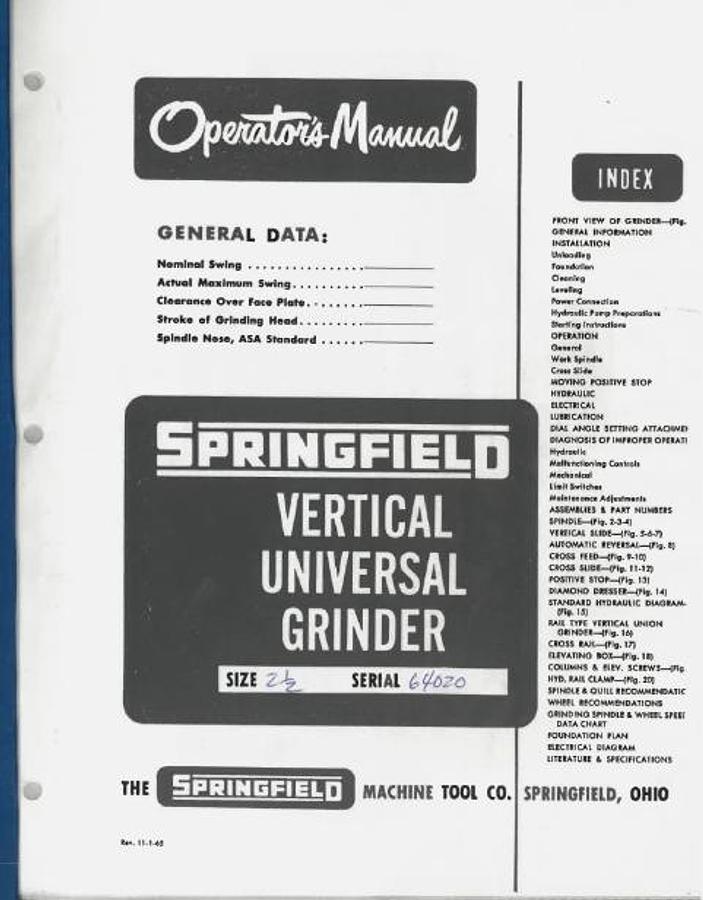 Used 1974 Springfield Vertical Universal Grinder