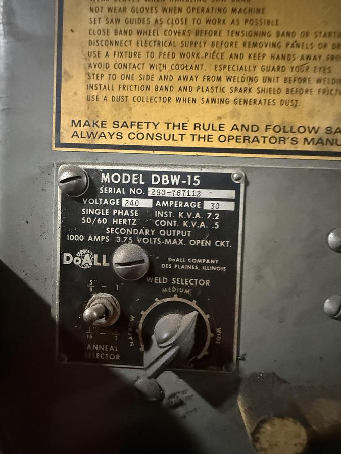 Used DoAll 2012-1AC, 20" Vertical Band Saw