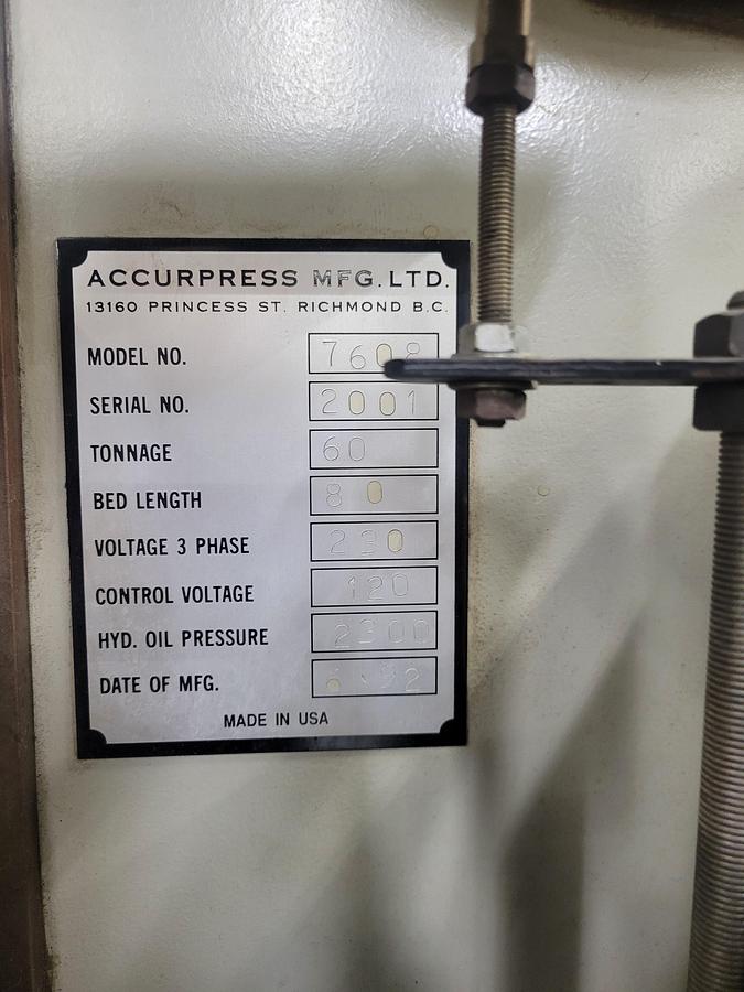 Used Accurpress 60 Ton Press Brake