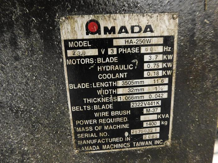 Used 11" x 9" Amada HA-250W Automatic Horizontal Band saw