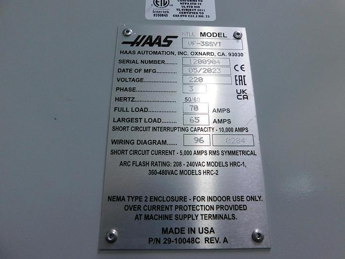 Used *LOW HOURS* 2023 HAAS VF3SSYT CNC VERTICAL MACHINING CENTER