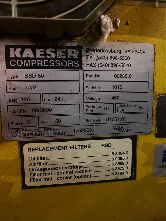 Used Kaeser Rotary Screw Air Compressor BSD50