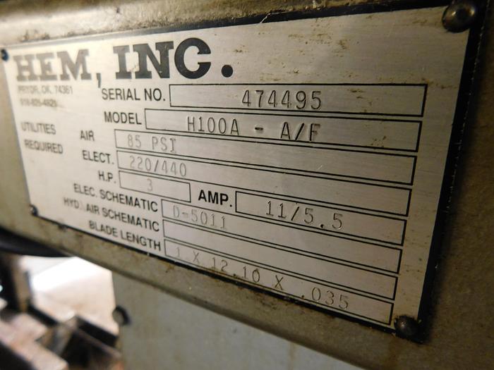 Used 12"x12" HEM H100A Automatic Horizontal Band Saw