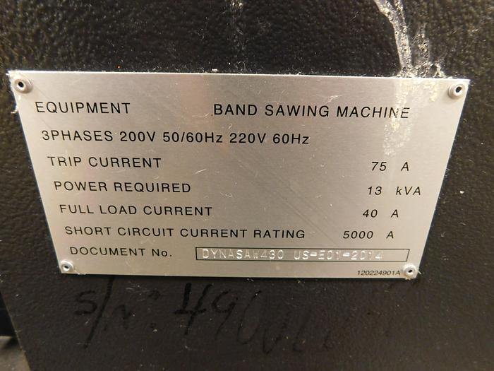 Used Amada Dynasaw 430 Dual Post CNC Horizontal Band Saw