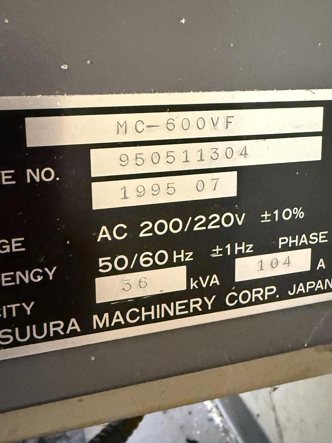 Used Matsuura MC600-VF Vertical Machining Centert