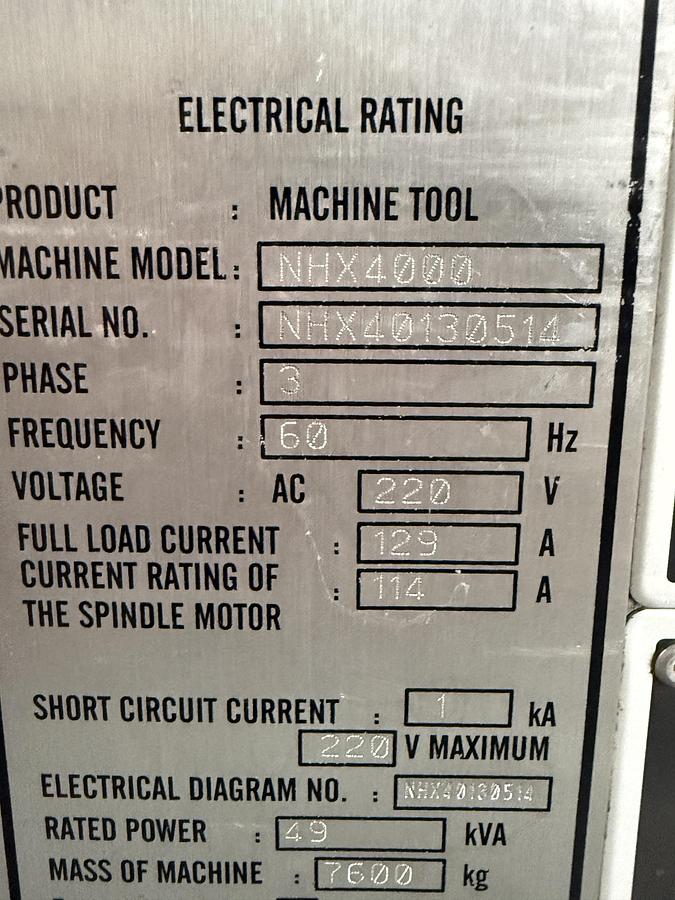 Used Mori Seiki NHX4000 Horizontal Machining Center