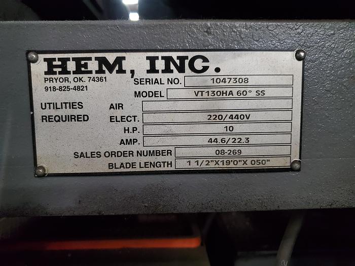 Used 20"x24" HEM VT130HA60SS Vertical Band Saw