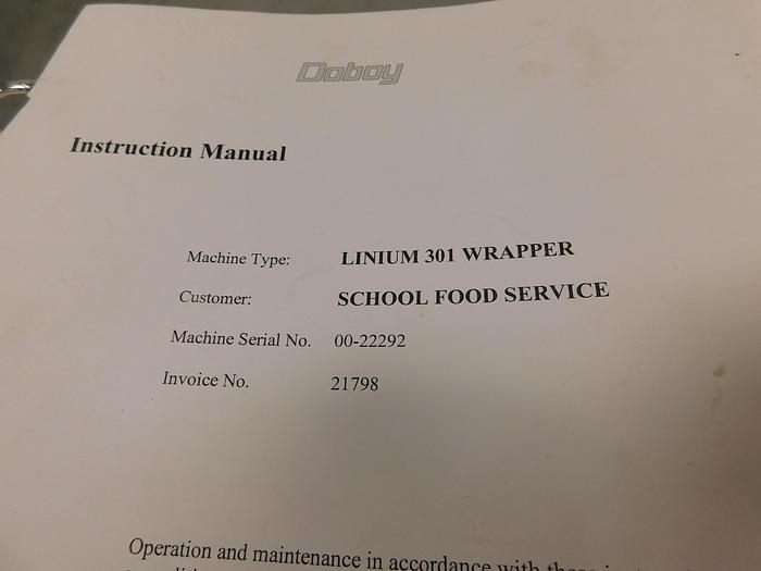 Used Doboy Linium 301 Horizontal Wrapper Machine