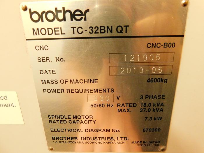 Used Brother TC-32BN QT CNC Vertical Machine Center