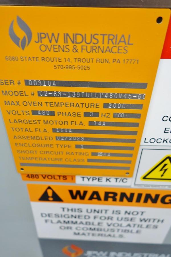 Used JPW Industrial Oven Model C98TULEP480V45KW, 2023 40'